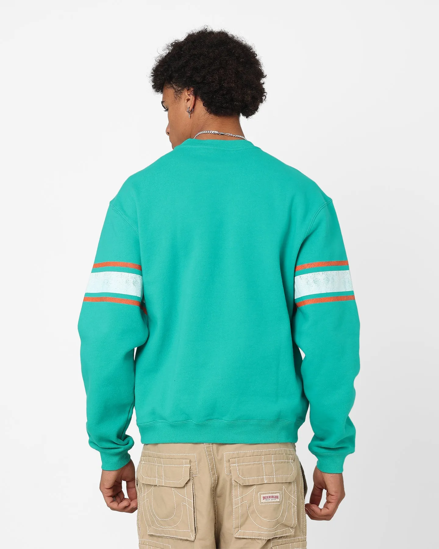 Majestic Athletic Miami Dolphins Stripe Crest Crewneck Faded Teal