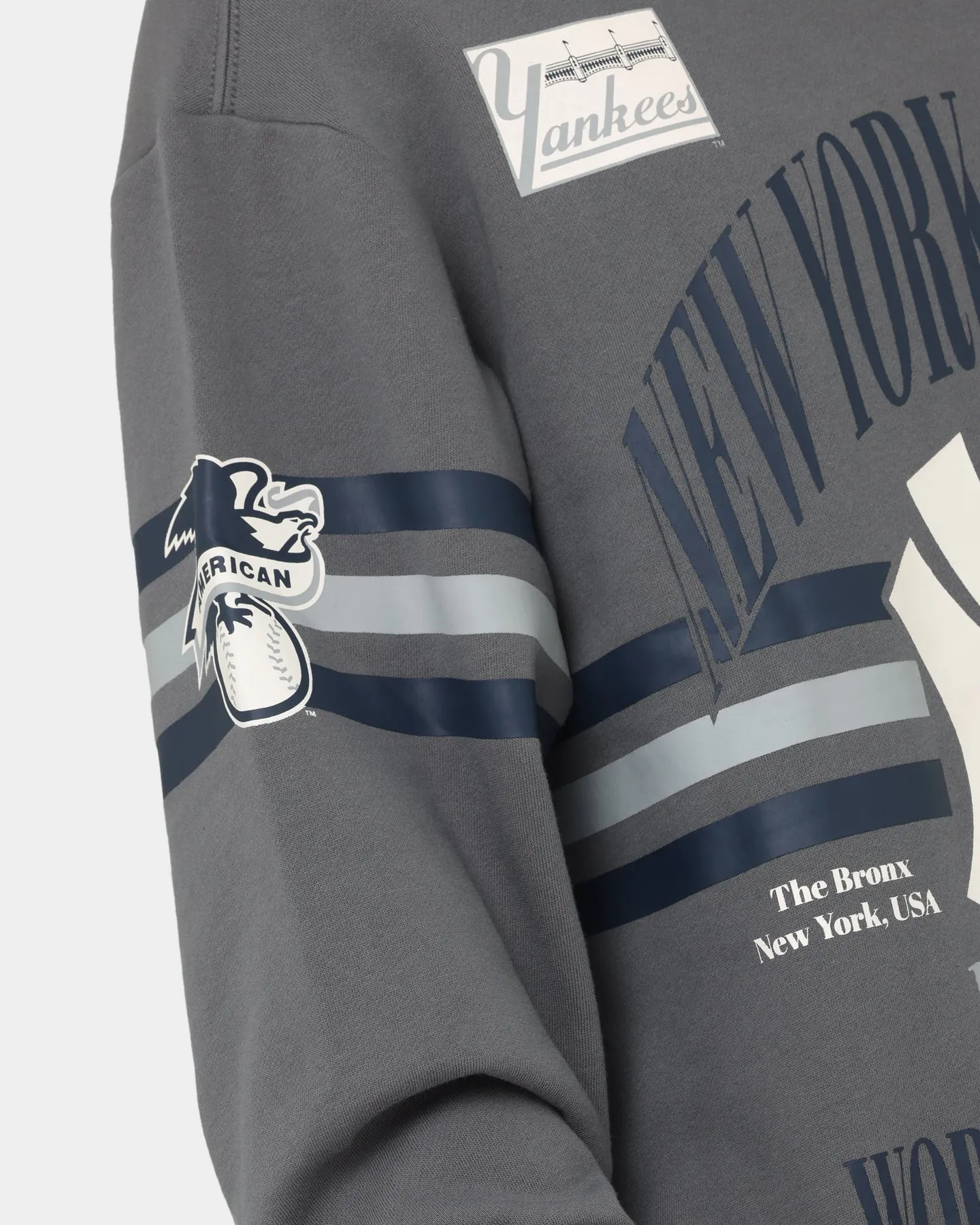 Majestic Athletic New York Yankees Champion Arch Stripe Crewneck Gunmetal Grey