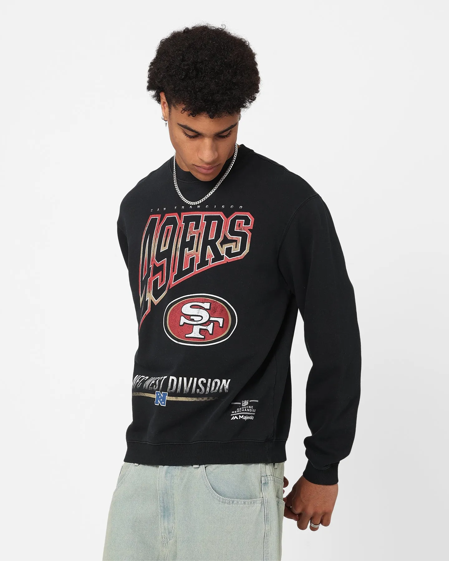 Majestic Athletic San Francisco 49ers Arch Rise Crew Sweatshirt Faded Black