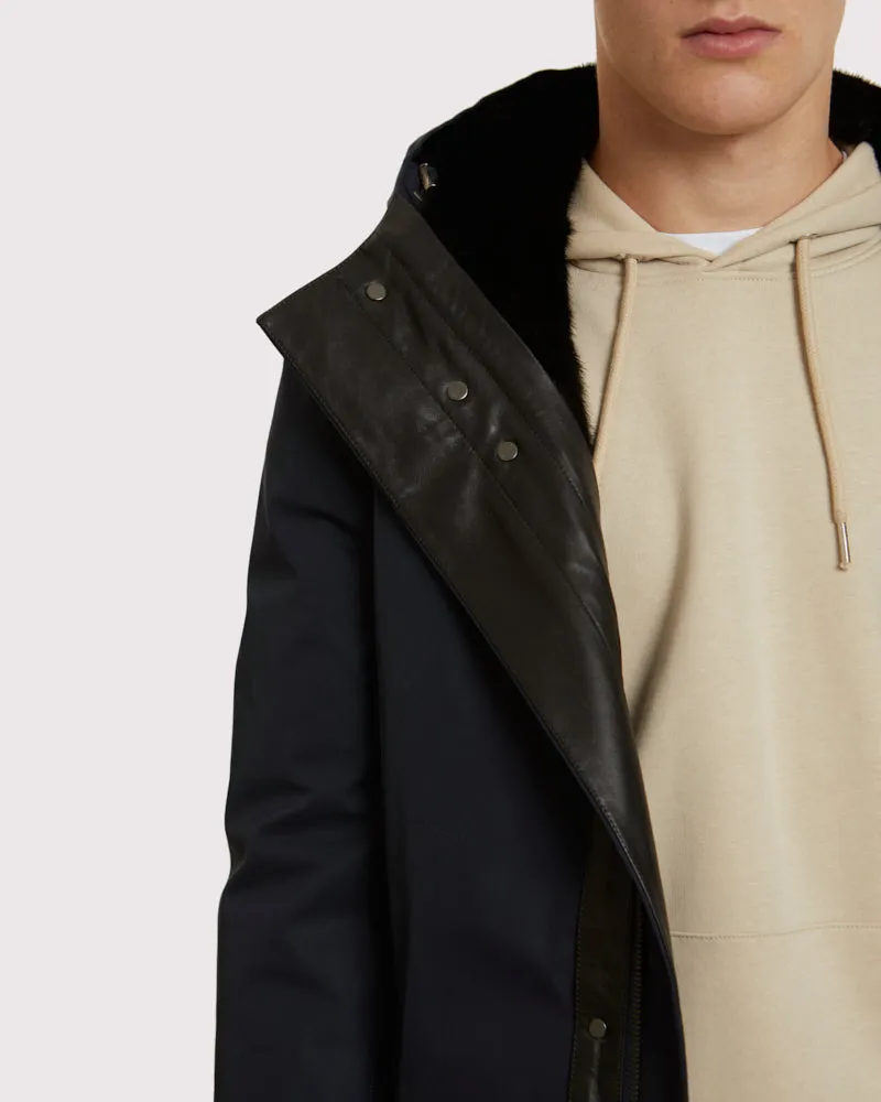 Manteau à capuche en gabardine et vison