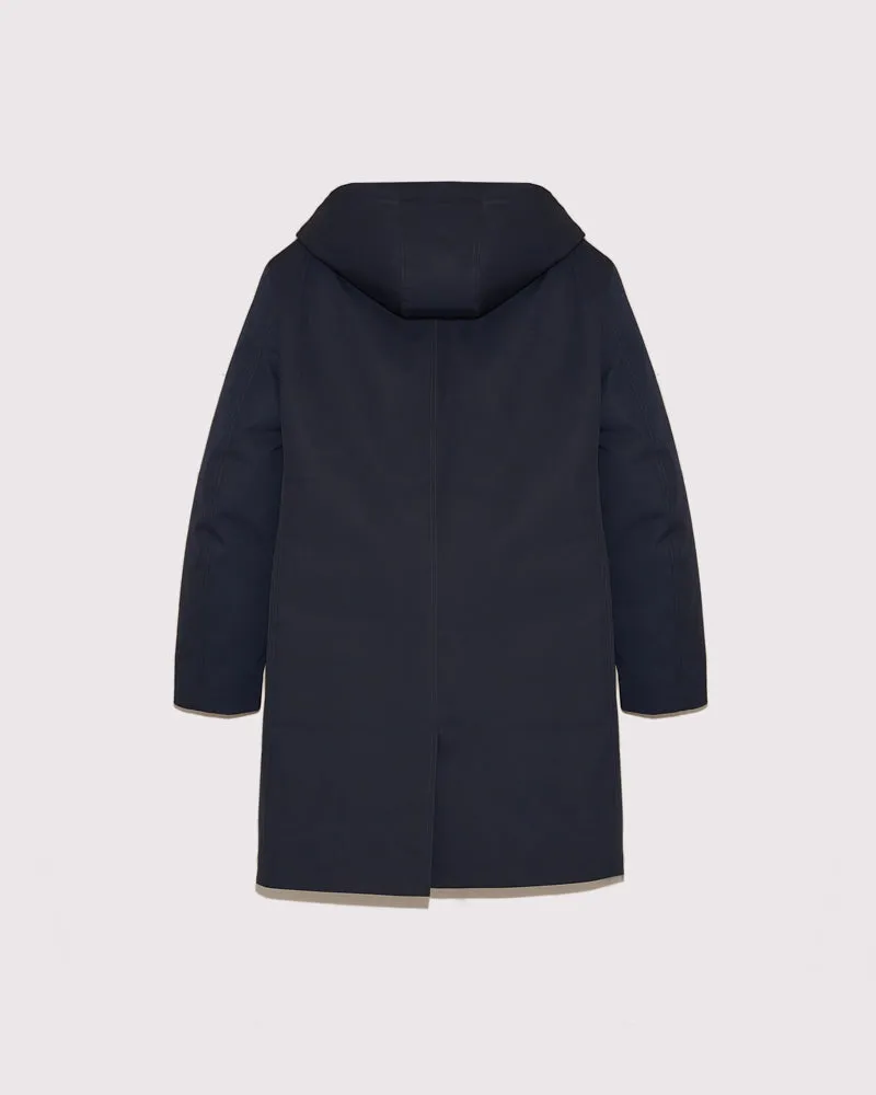 Manteau à capuche en gabardine et vison