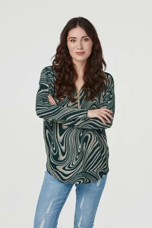 Marble Print Zip Front Jumper