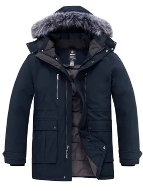 Men's Big and Tall Long Puffer Jacket Winter Coat Warm Snow Parka Plus Size with Removable Fur Hood