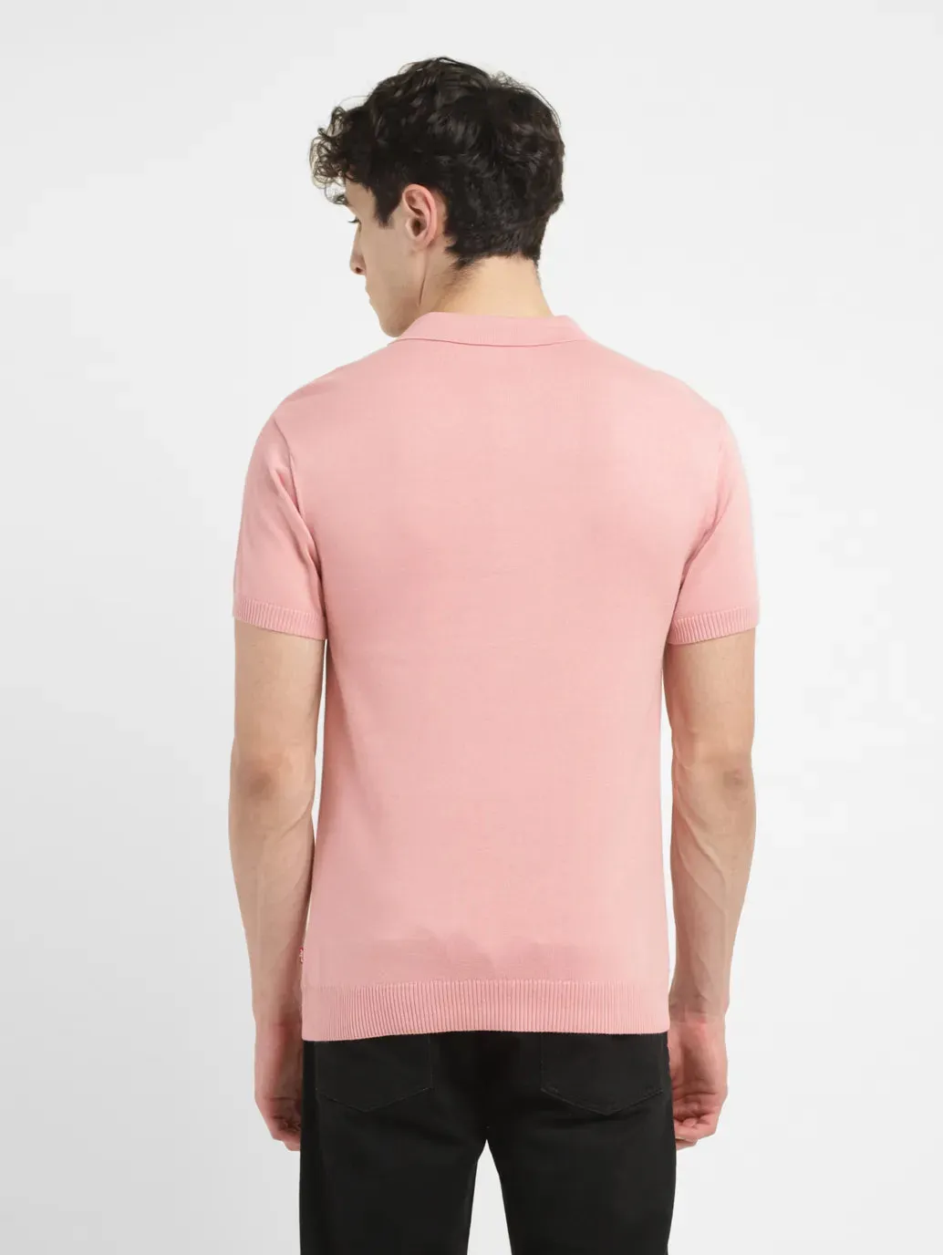 Men's Colorblock Pink Polo Collar Sweater