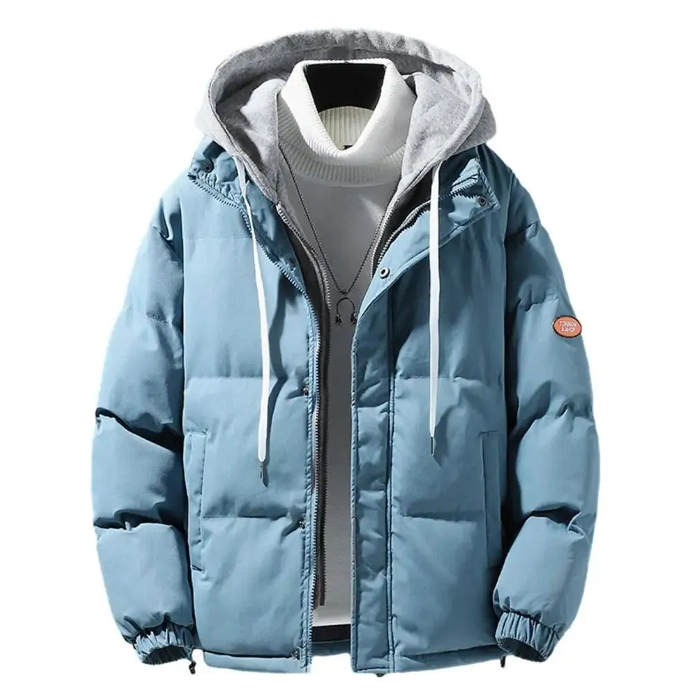 Men's Hooded Cotton Coat Windproof Jackets Thickened Two-piece Design Fake Outerwear for All Seasons