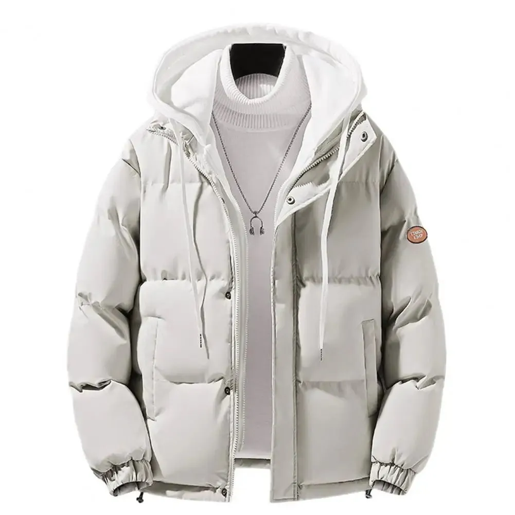 Men's Hooded Cotton Coat Windproof Jackets Thickened Two-piece Design Fake Outerwear for All Seasons