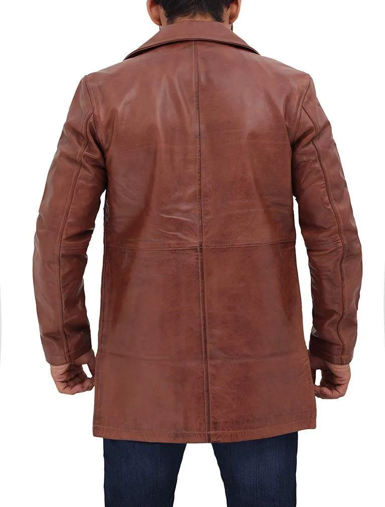 Men's Natural Tan Distressed Lambskin Leather Coat