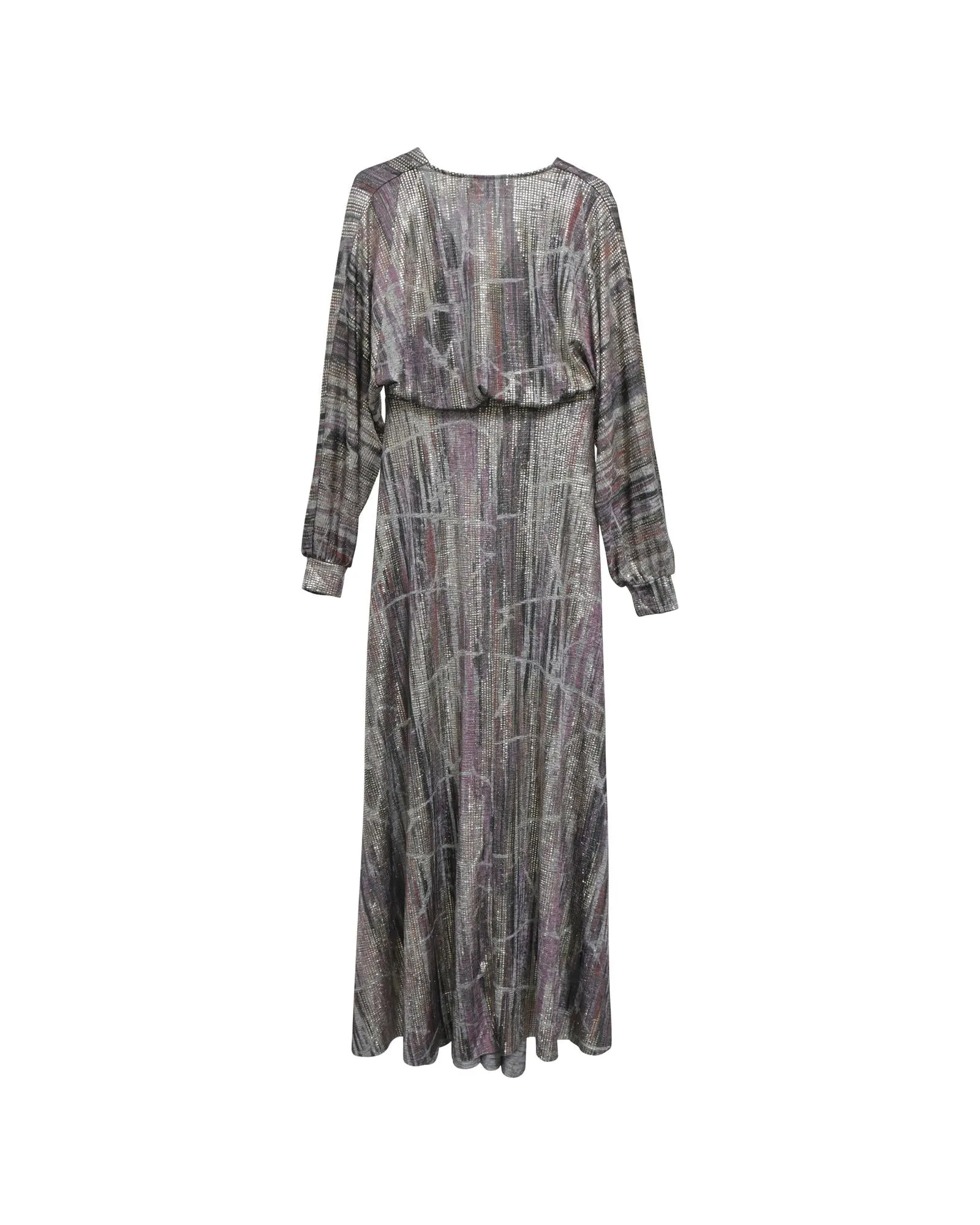 Metallic Maxi Dress with Abstract Print and Side Slit