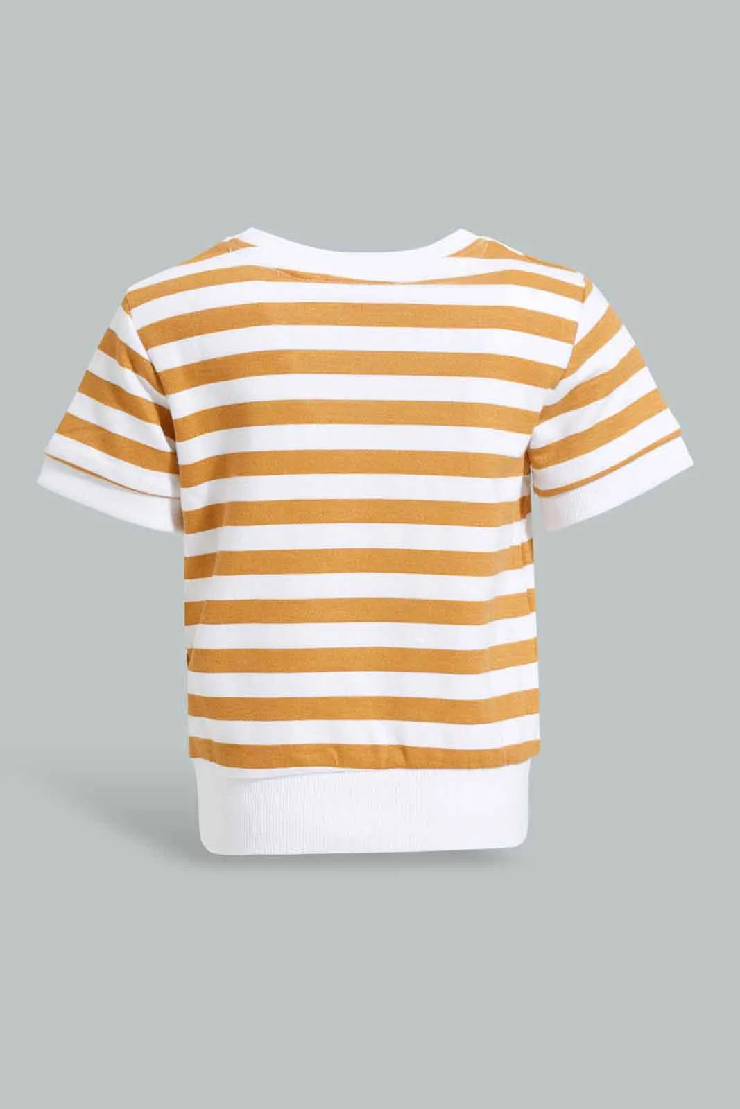 Mustard And White Striped Sweatshirt For Baby Boys