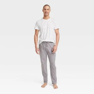 New - Men’s Shapes Print Crewneck Top Pajama Set - Goodfellow & Co White L