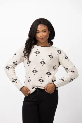 Nic   Zoe Printed Texture Sweater in Neutral Mix