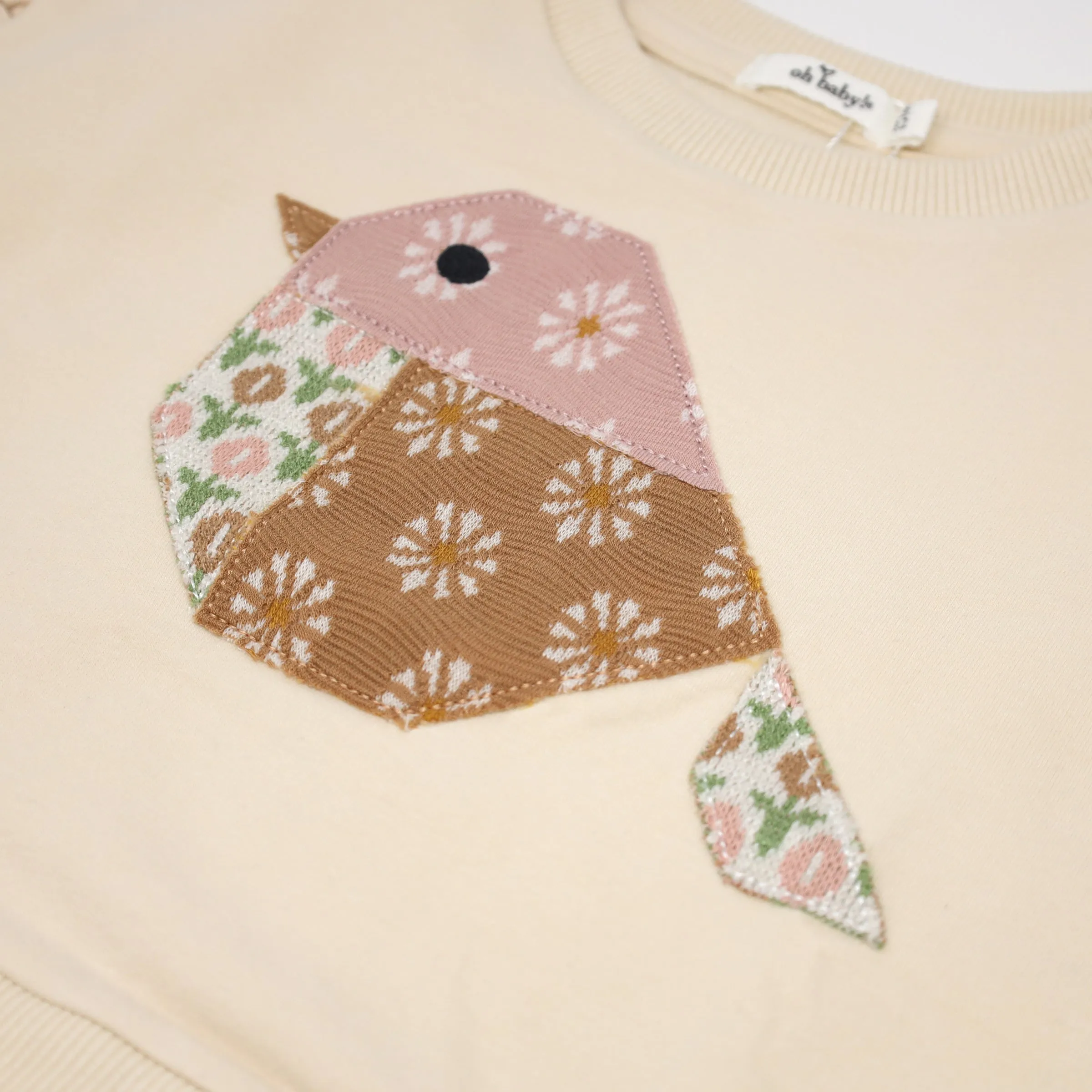 oh baby! Millie Slouch Sweatshirt with Quilted Bird Applique - Vanilla