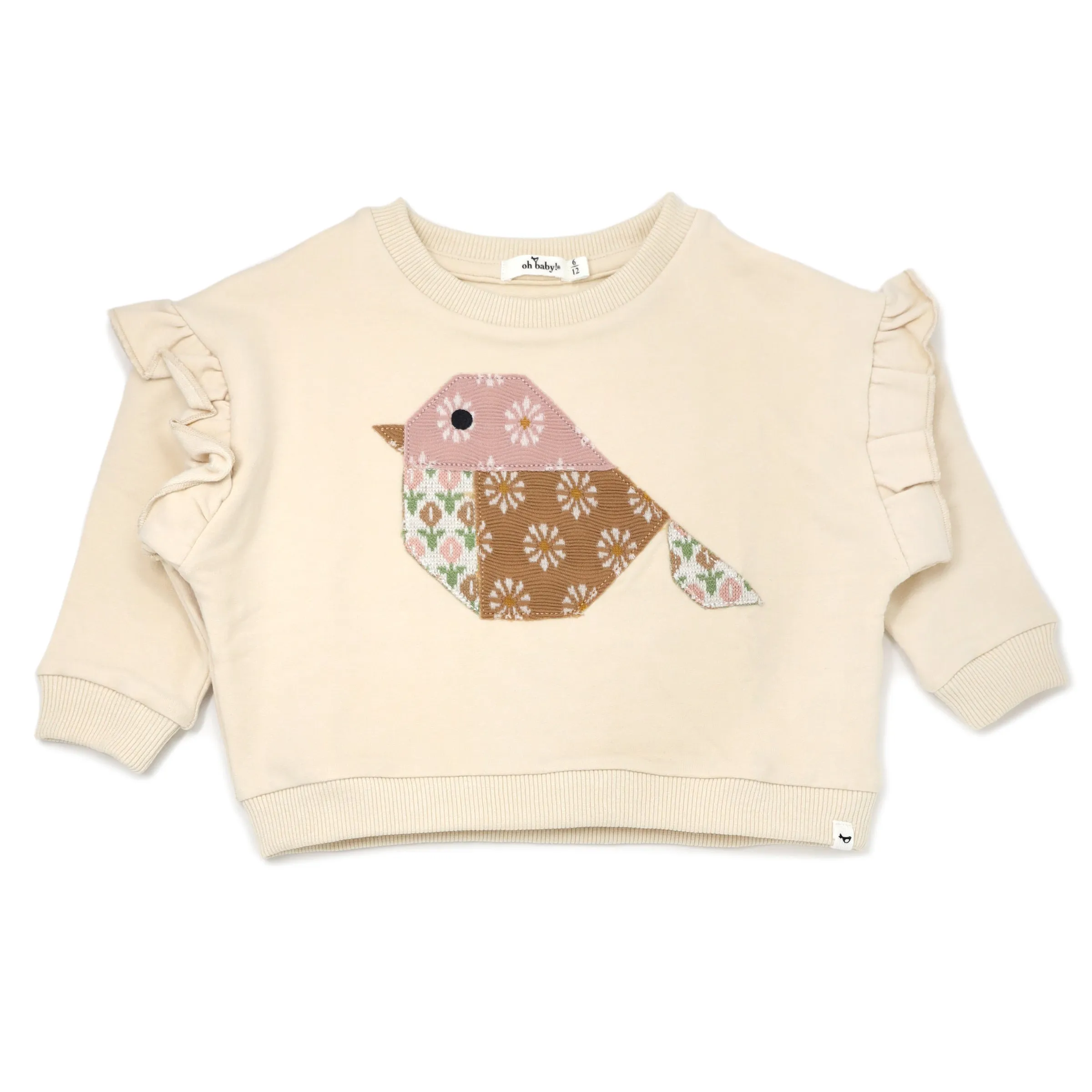 oh baby! Millie Slouch Sweatshirt with Quilted Bird Applique - Vanilla