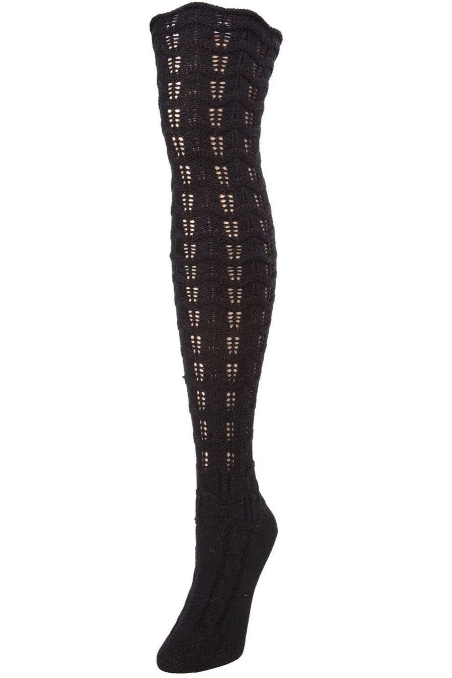 Openwork Chevron Over the Knee Socks in Black