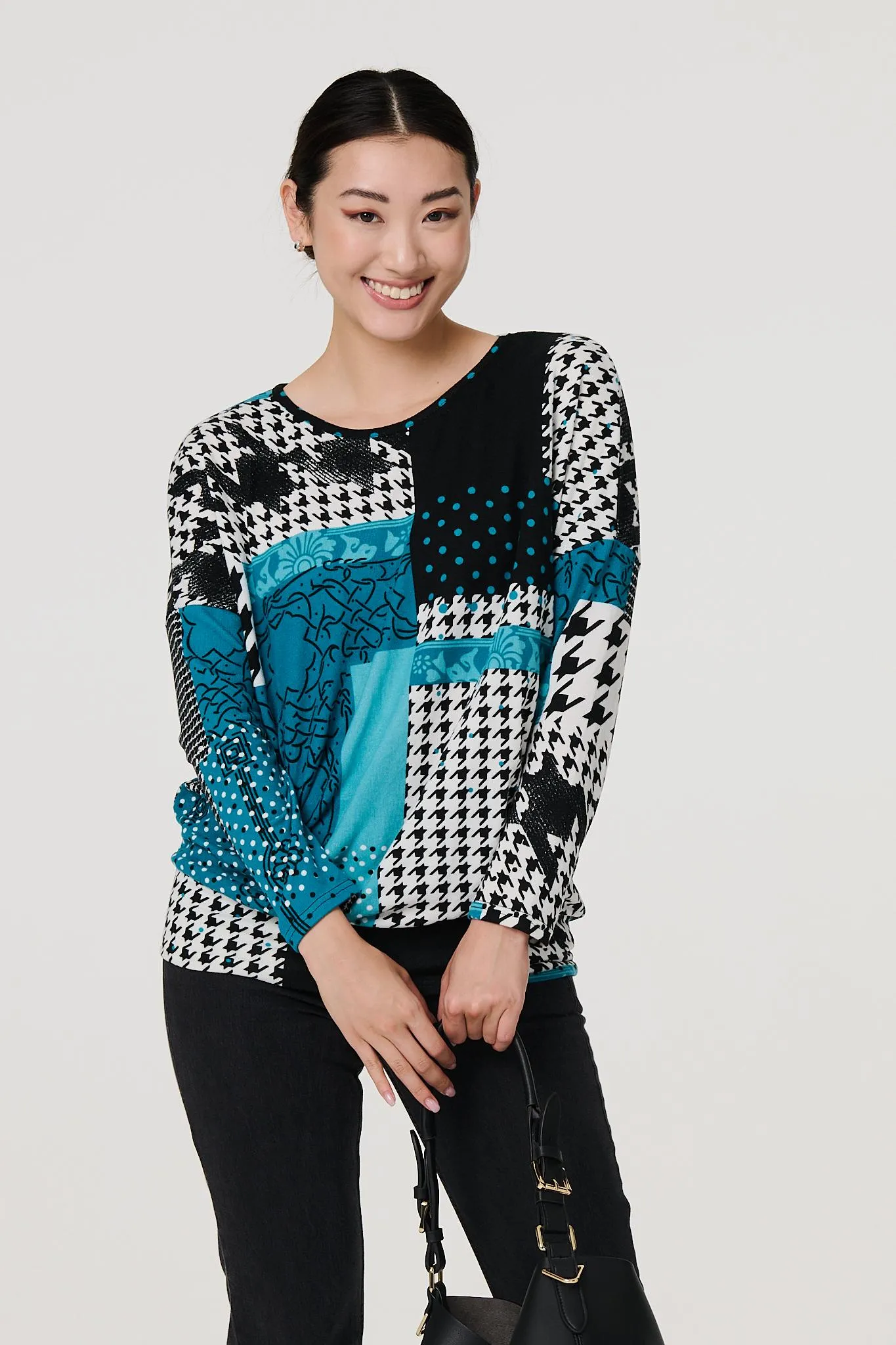 Patchwork Print Long Sleeve Top