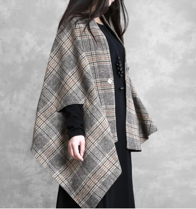 Plaid Women Winter Irregular Women Wool Coat Jacket Cloak