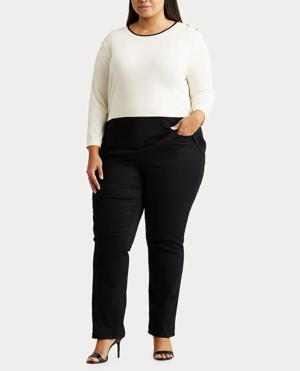 Plus-Size Color-Blocked Sweater In Mascarpone Cream/Polo Black