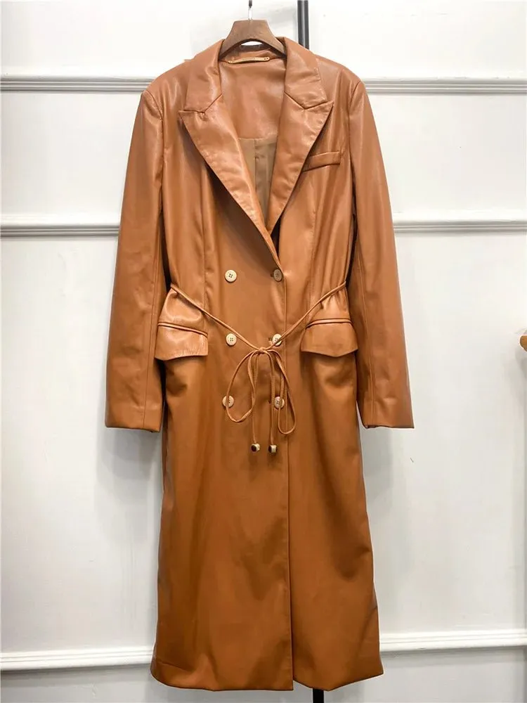 Pre Order:  High-End Vegan Leather Lace-Up Coat