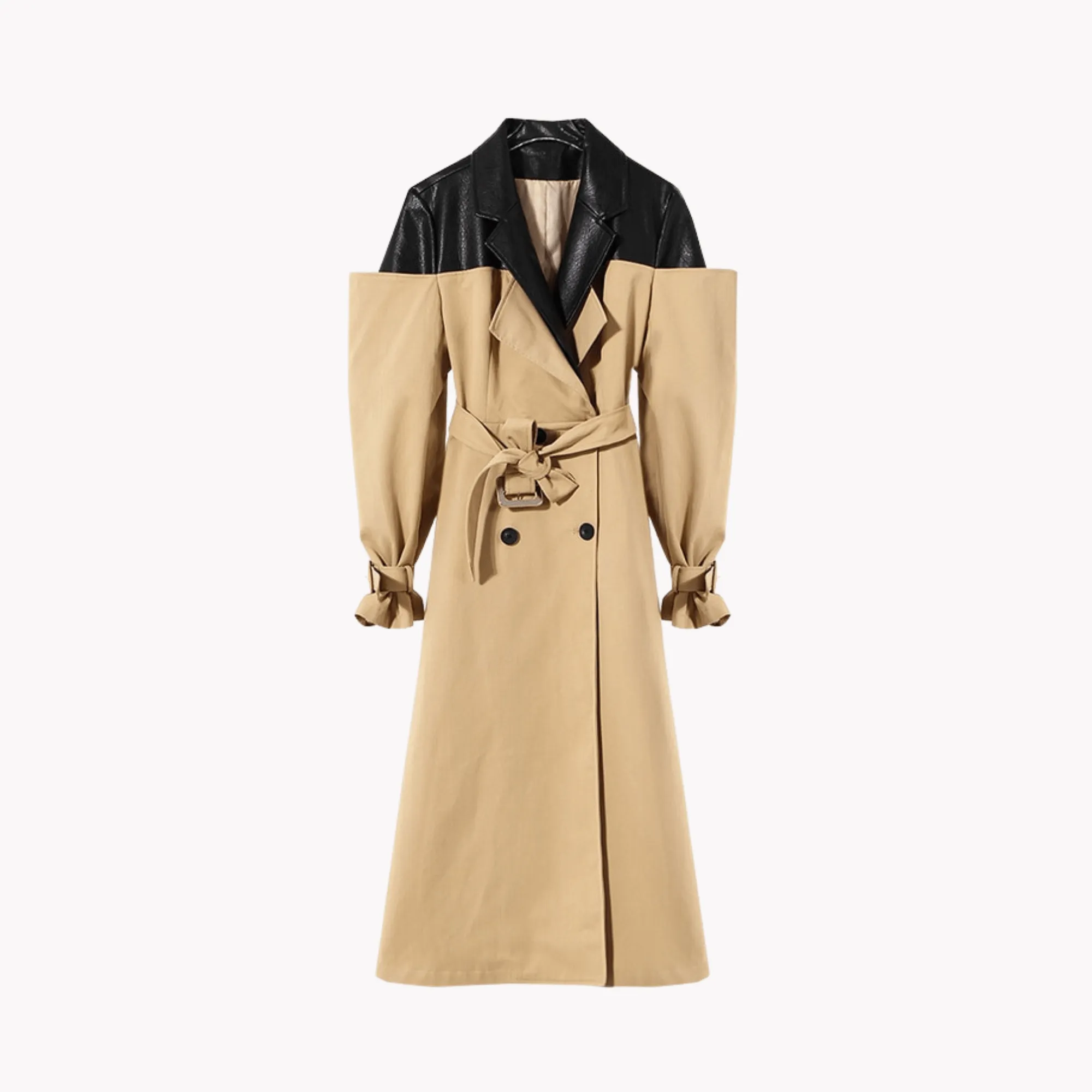 Pre Order:  Vegan Leather Contrast Trench Coat