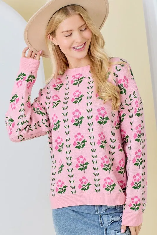 Precious Floral Border Jacquard Sweater Top