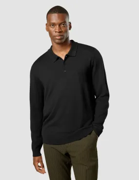 Premium Merino Long Sleeve Polo Black