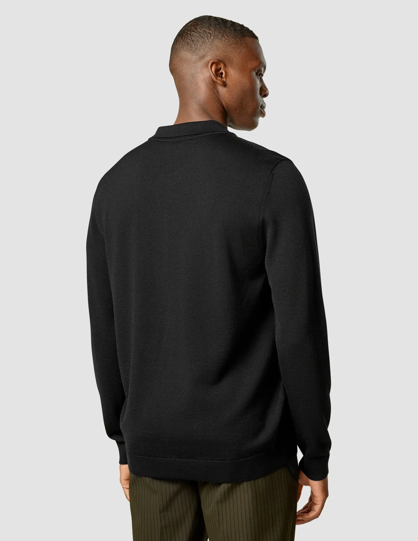 Premium Merino Long Sleeve Polo Black