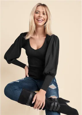 Puff Sleeve Sweater - Black