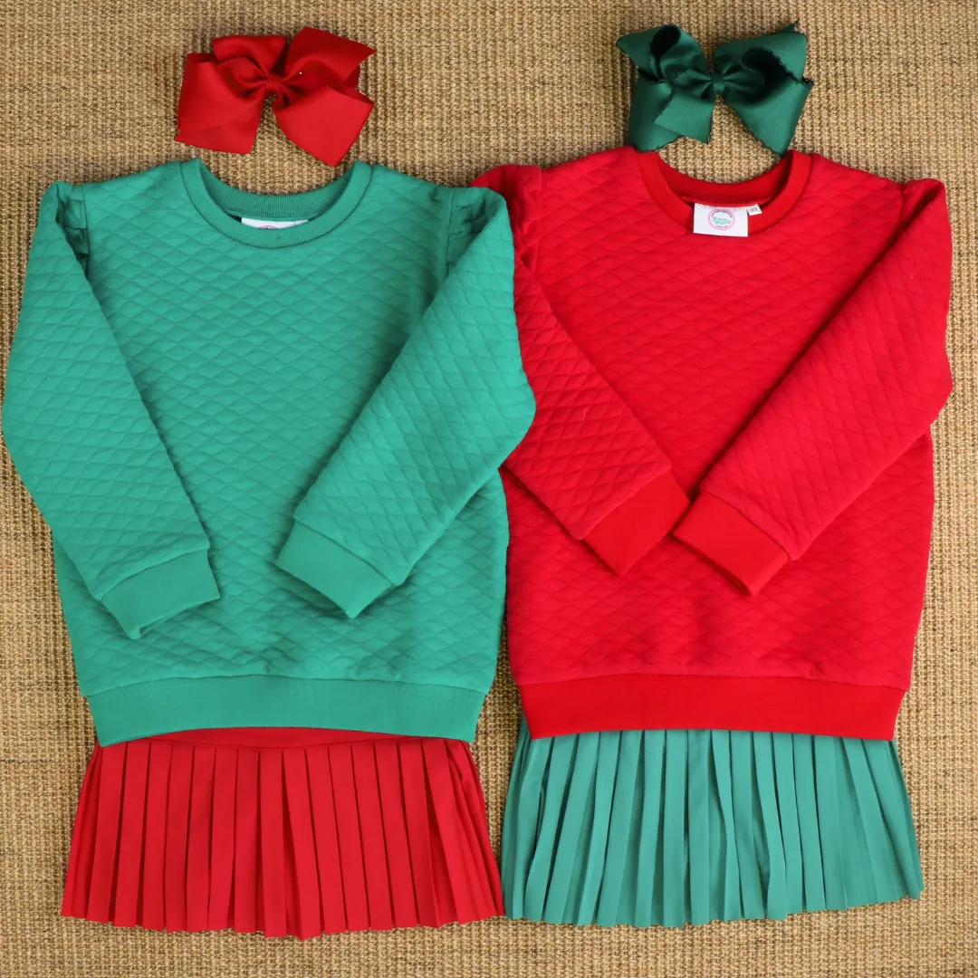 Quilted Girls Sweatshirt - Christmas Green