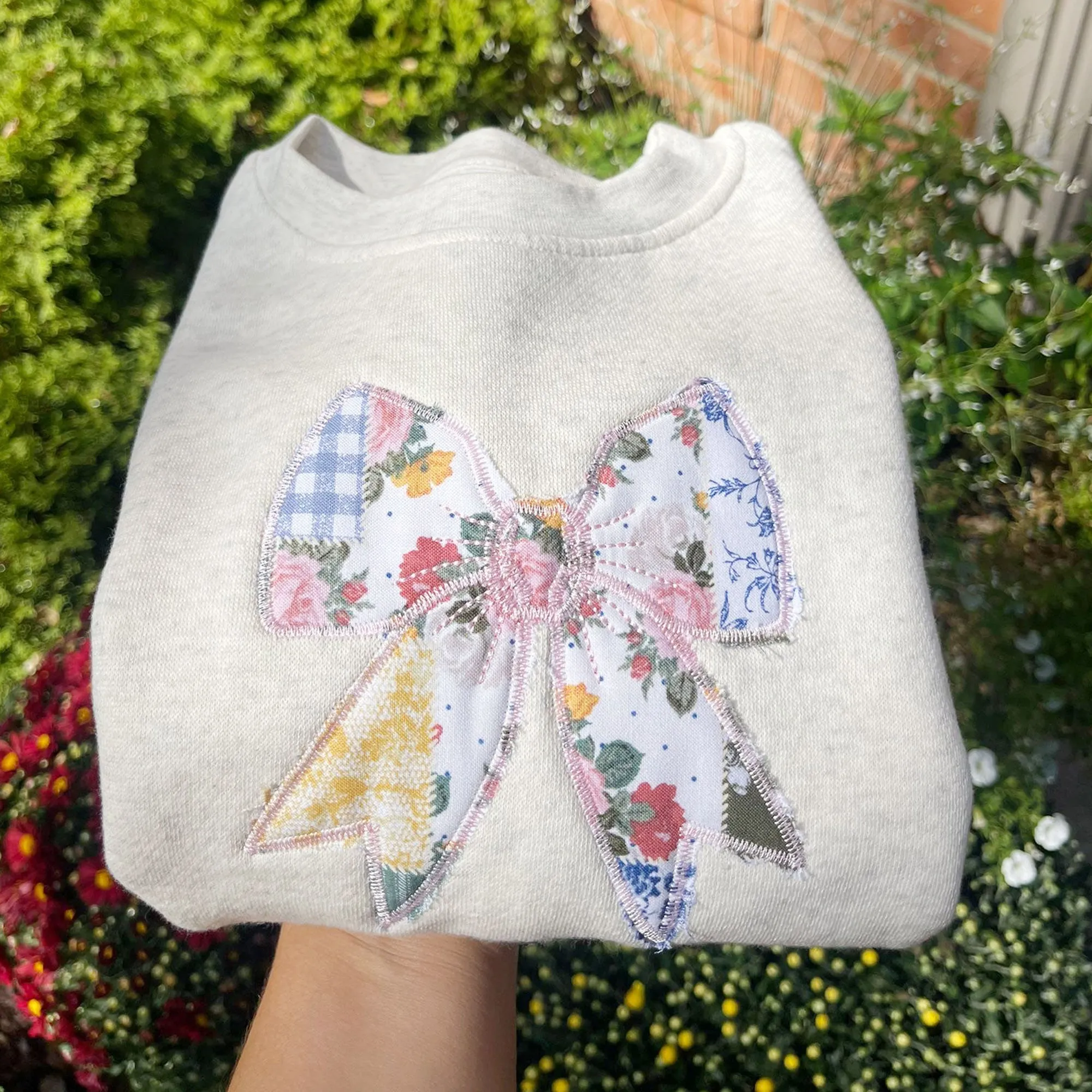 Quilted Patchwork Bow Children's Crewneck Sweatshirt