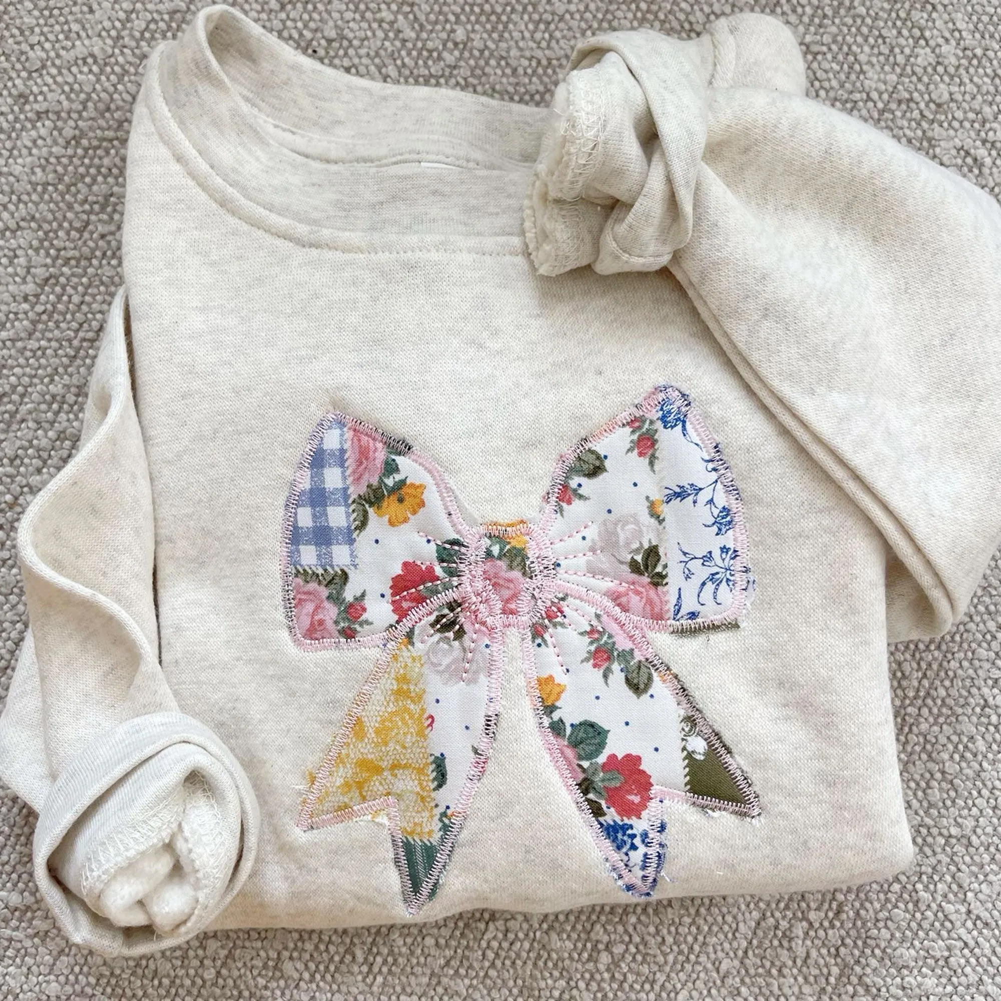 Quilted Patchwork Bow Children's Crewneck Sweatshirt