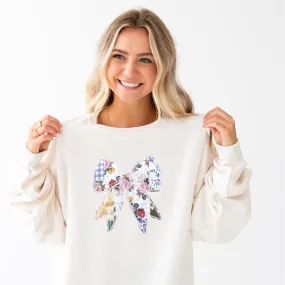 Quilted Patchwork Bow Crewneck Sweatshirt