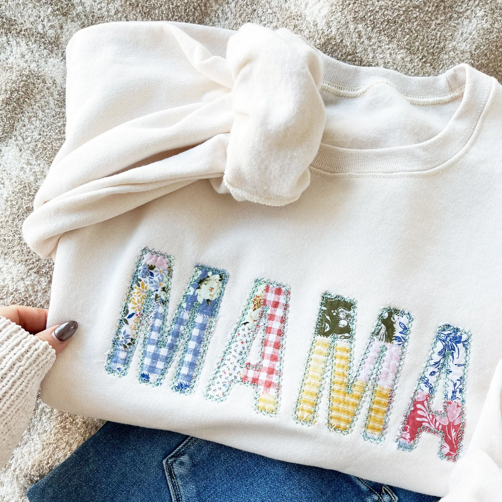 Quilted Patchwork MAMA Crewneck Sweatshirt