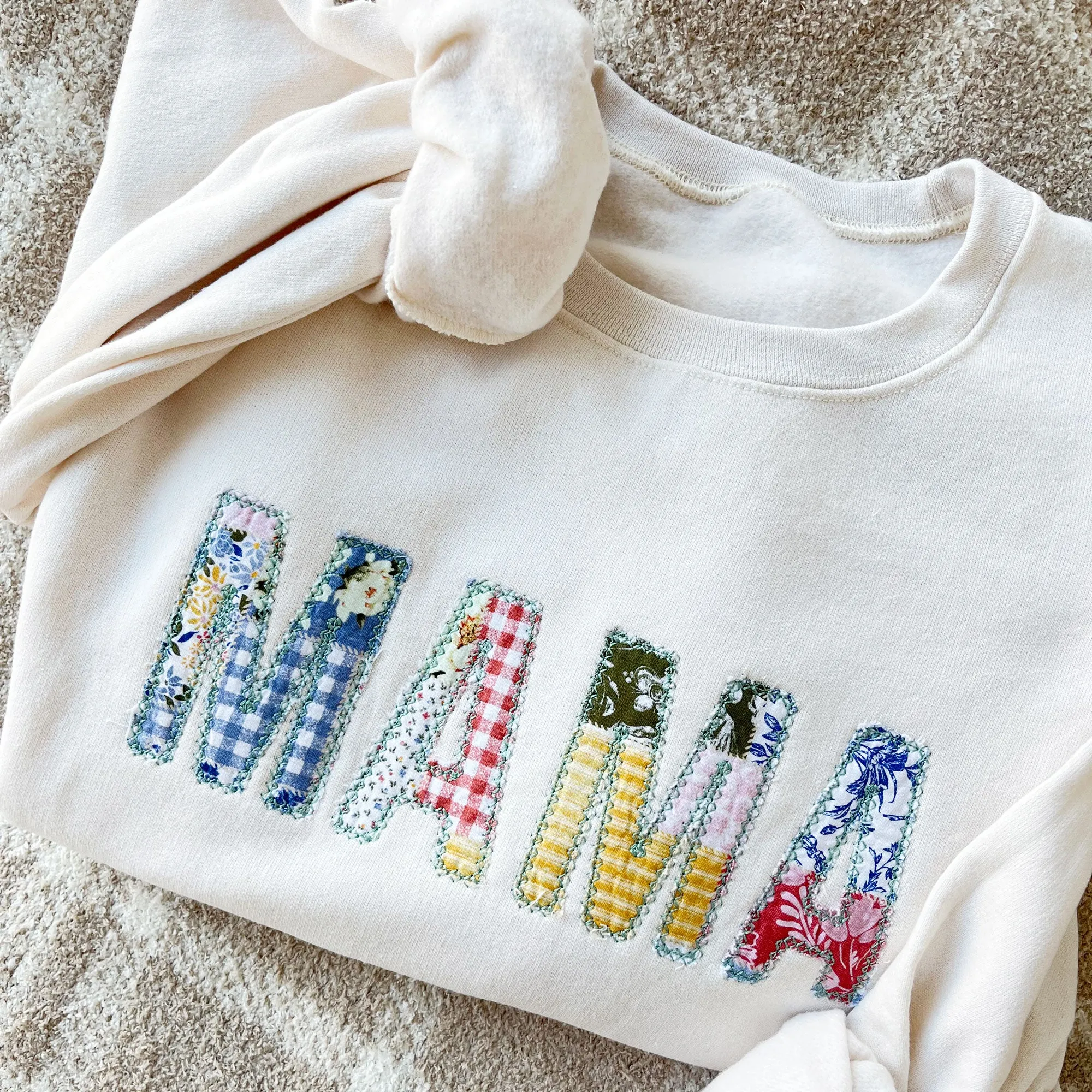 Quilted Patchwork MAMA Crewneck Sweatshirt