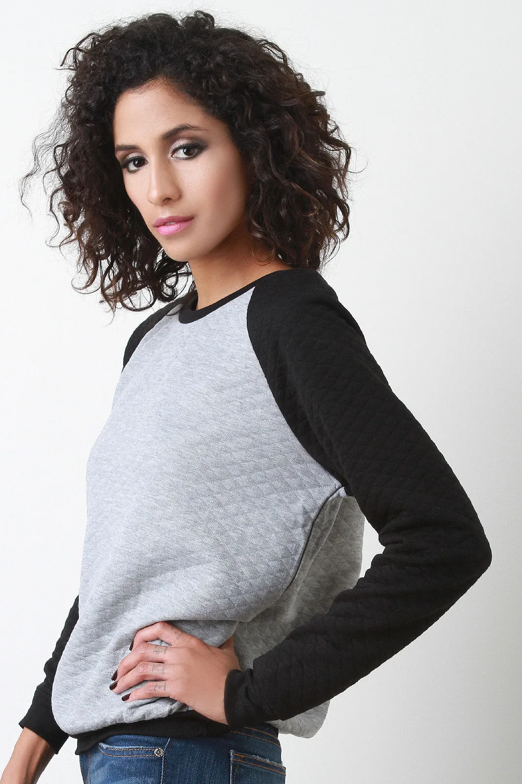 Quilted Raglan Sweatshirt Top