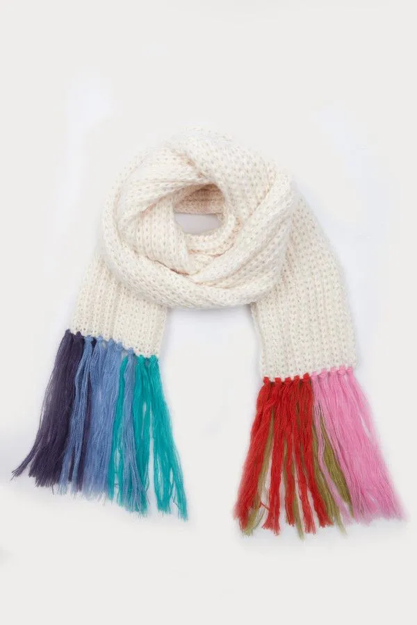 Rainbow Tassel Knitted Scarf