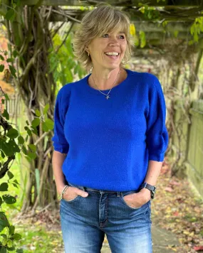 Round Neck Short Sleeve Jumper - Royal Blue