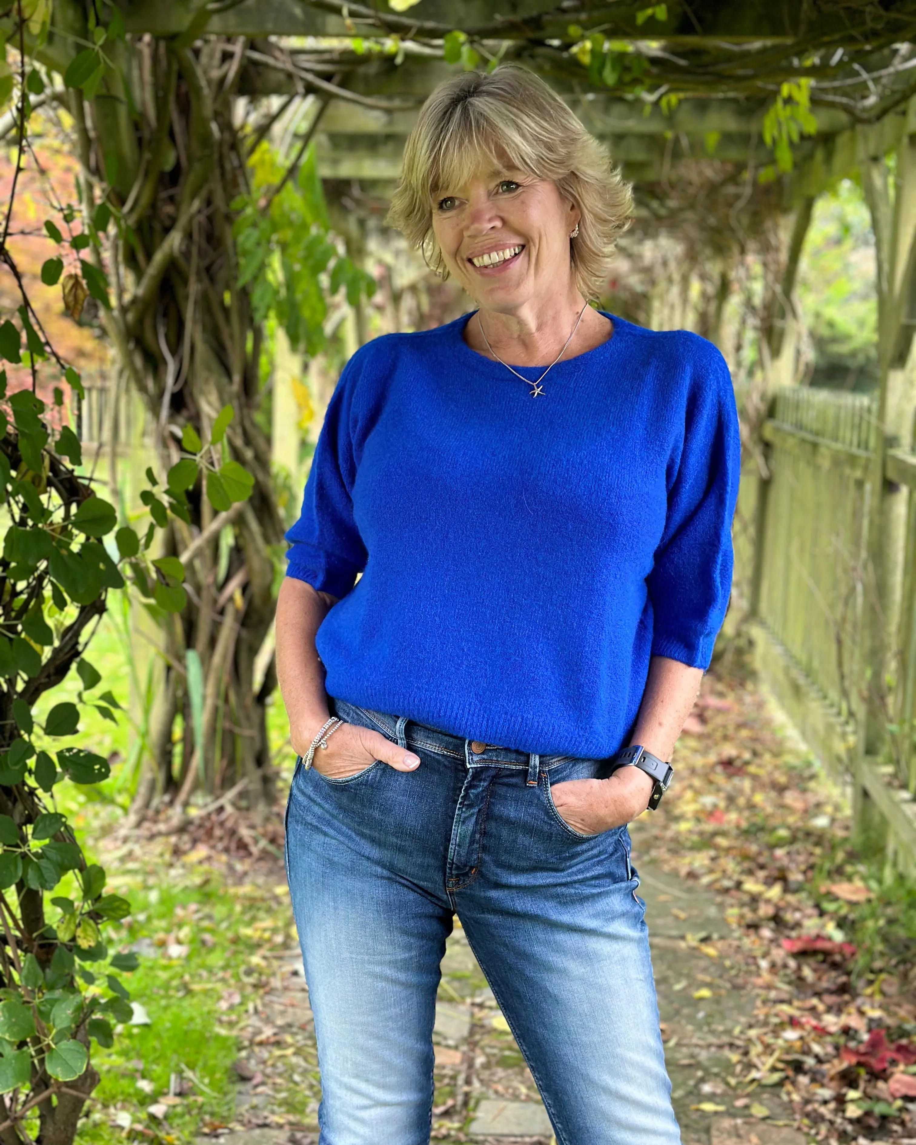 Round Neck Short Sleeve Jumper - Royal Blue