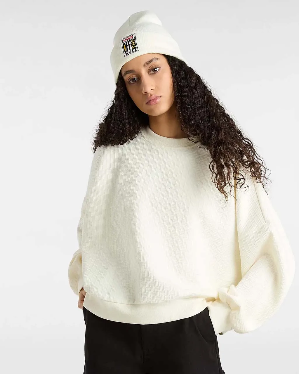 Sabine Loose Jacquard Crew Sweatshirt - Marshmallow