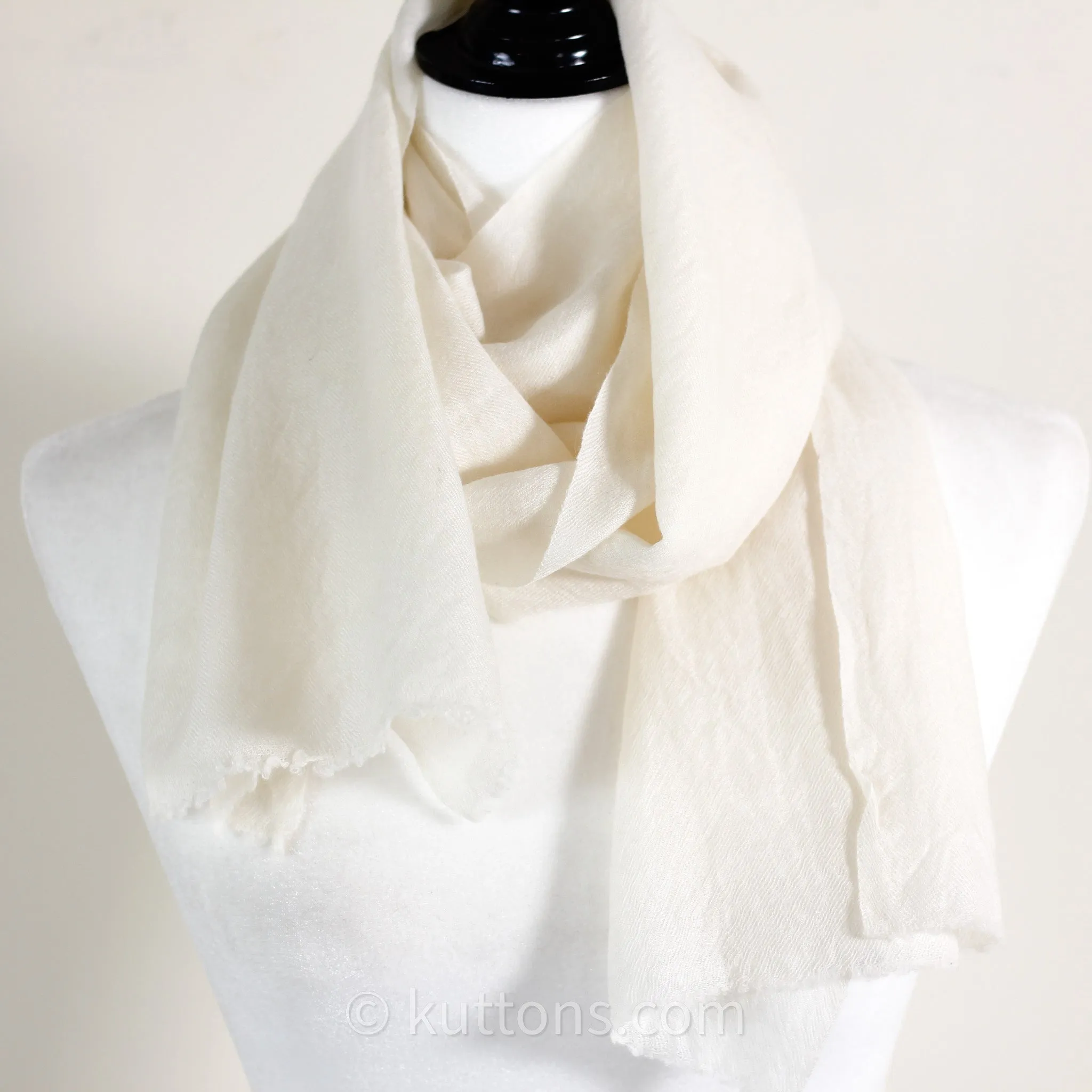 Soft Featherweight 100% Cashmere Scarf - Handspun Pashmina Stole from Ladakh, Himalayas | Cream, 15x70"