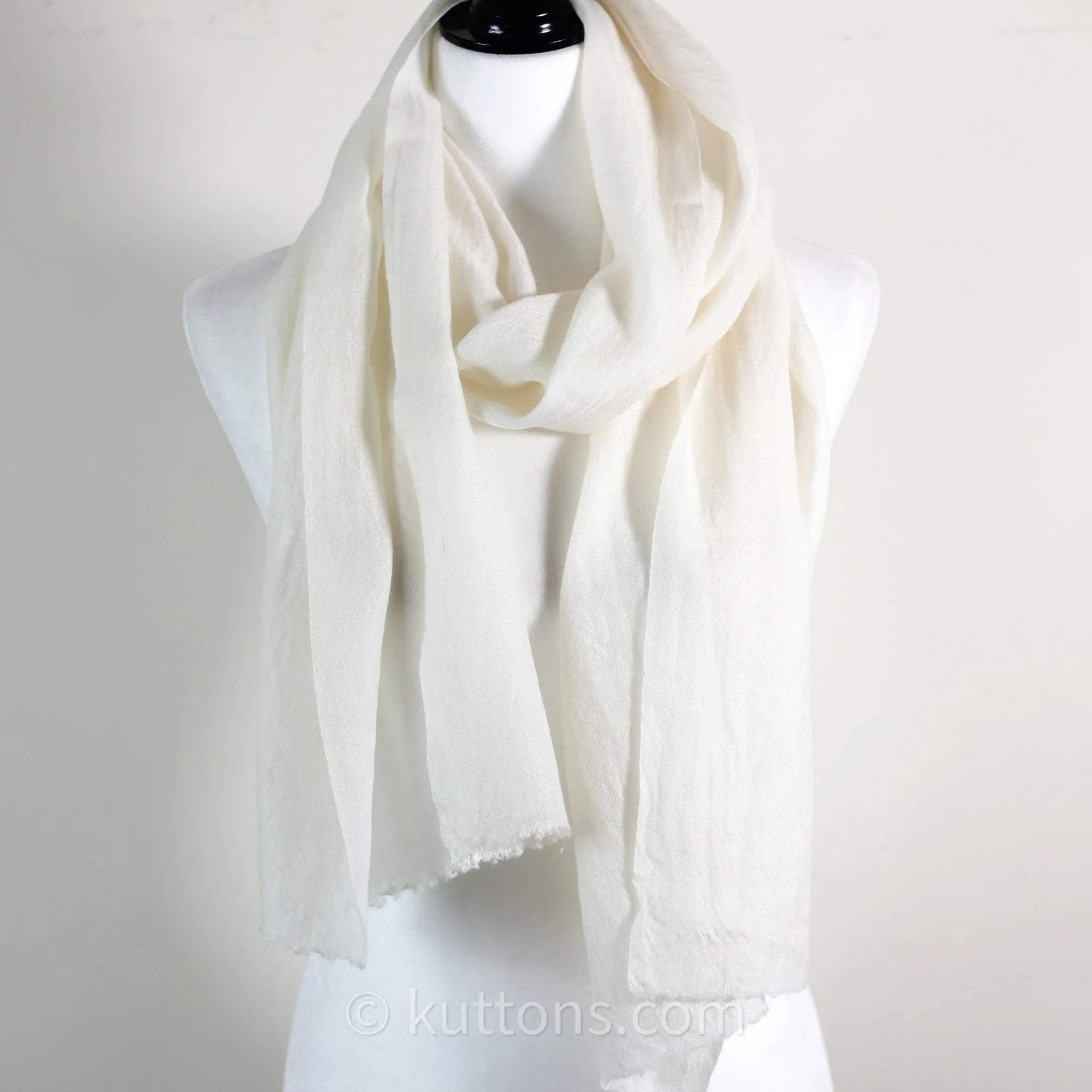 Soft Featherweight 100% Cashmere Scarf - Handspun Pashmina Stole from Ladakh, Himalayas | Cream, 15x70"