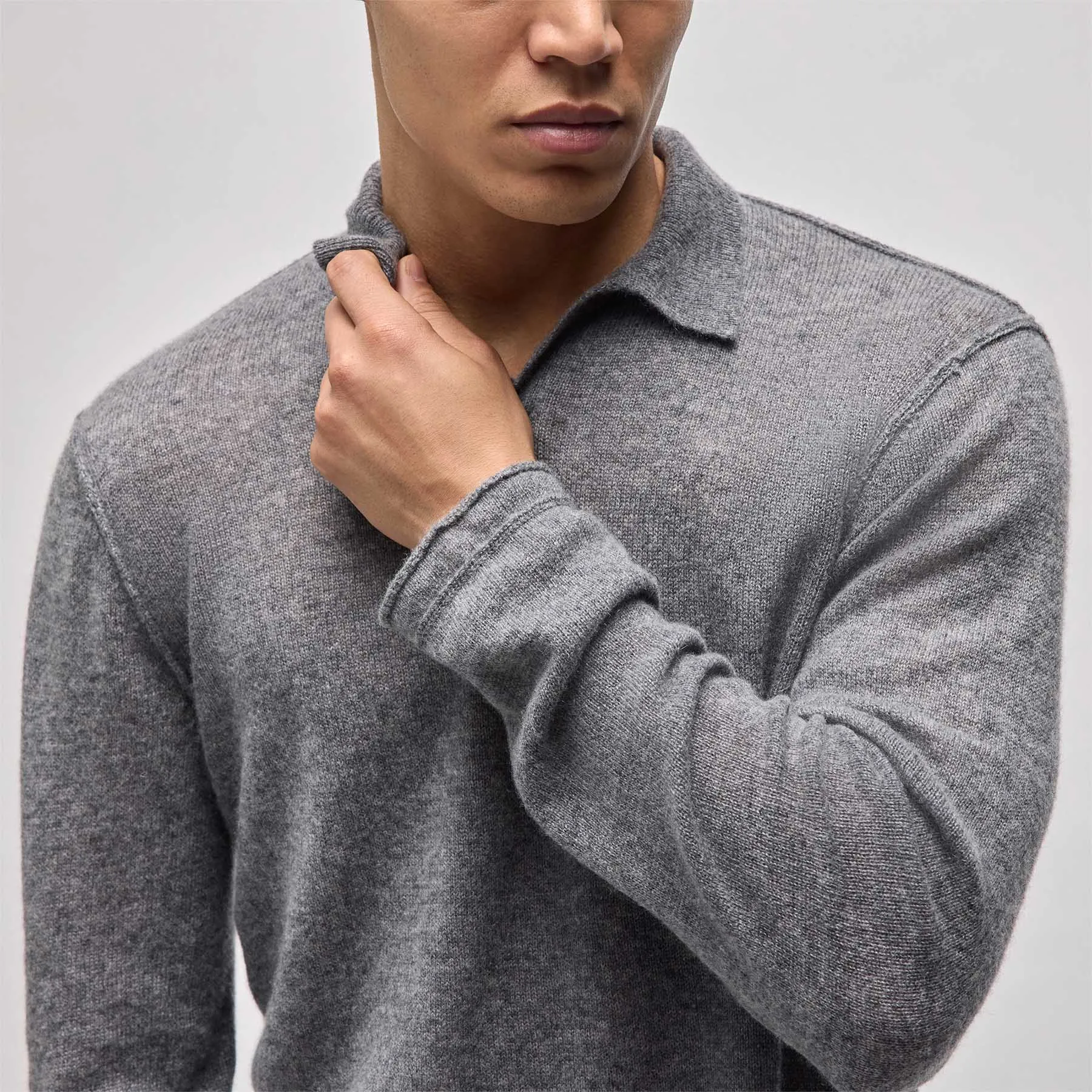 Soft Featherweight Cashmere Polo - Heather Grey