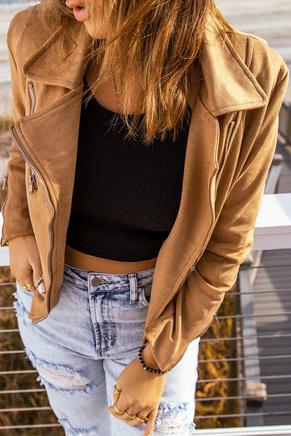 Spring Moto Zip-Up Suede Jacket