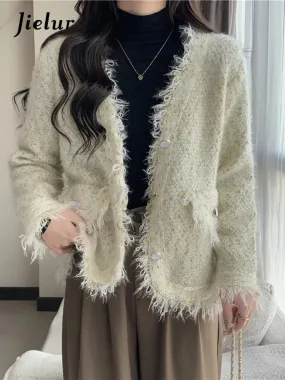 Tassel Knitted Women's Sweater Autumn Winter Korean New Chic Female Cardigan Coat Woman Beige Sweaters Single-breasted