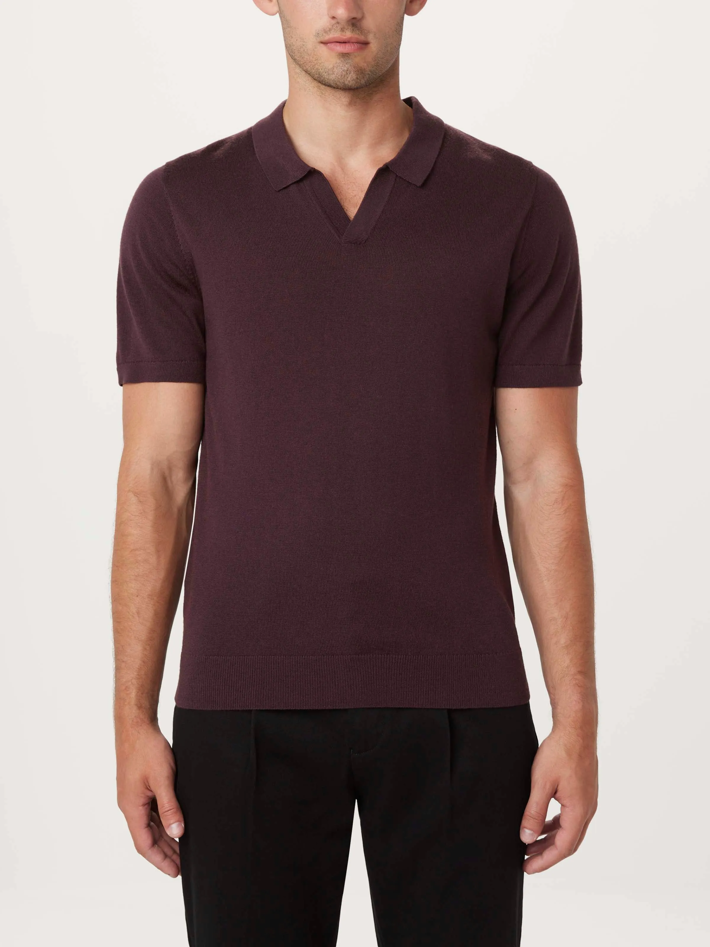 The Johnny Collar Merino Polo in Purple