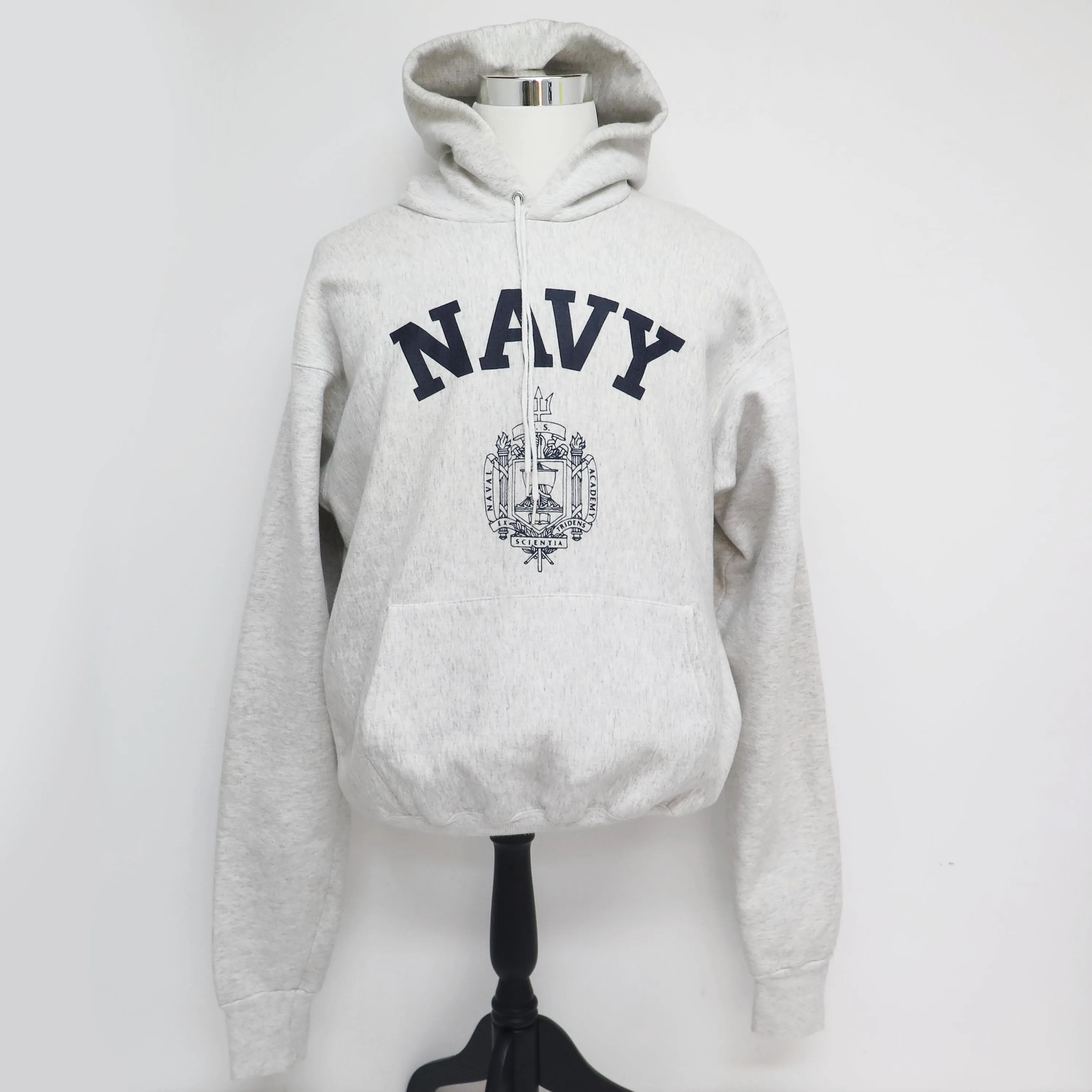 USN US NAVY SWEATSHIRT HOODIE NAVAL ACADEMY CREST 1980'S SIZE XL