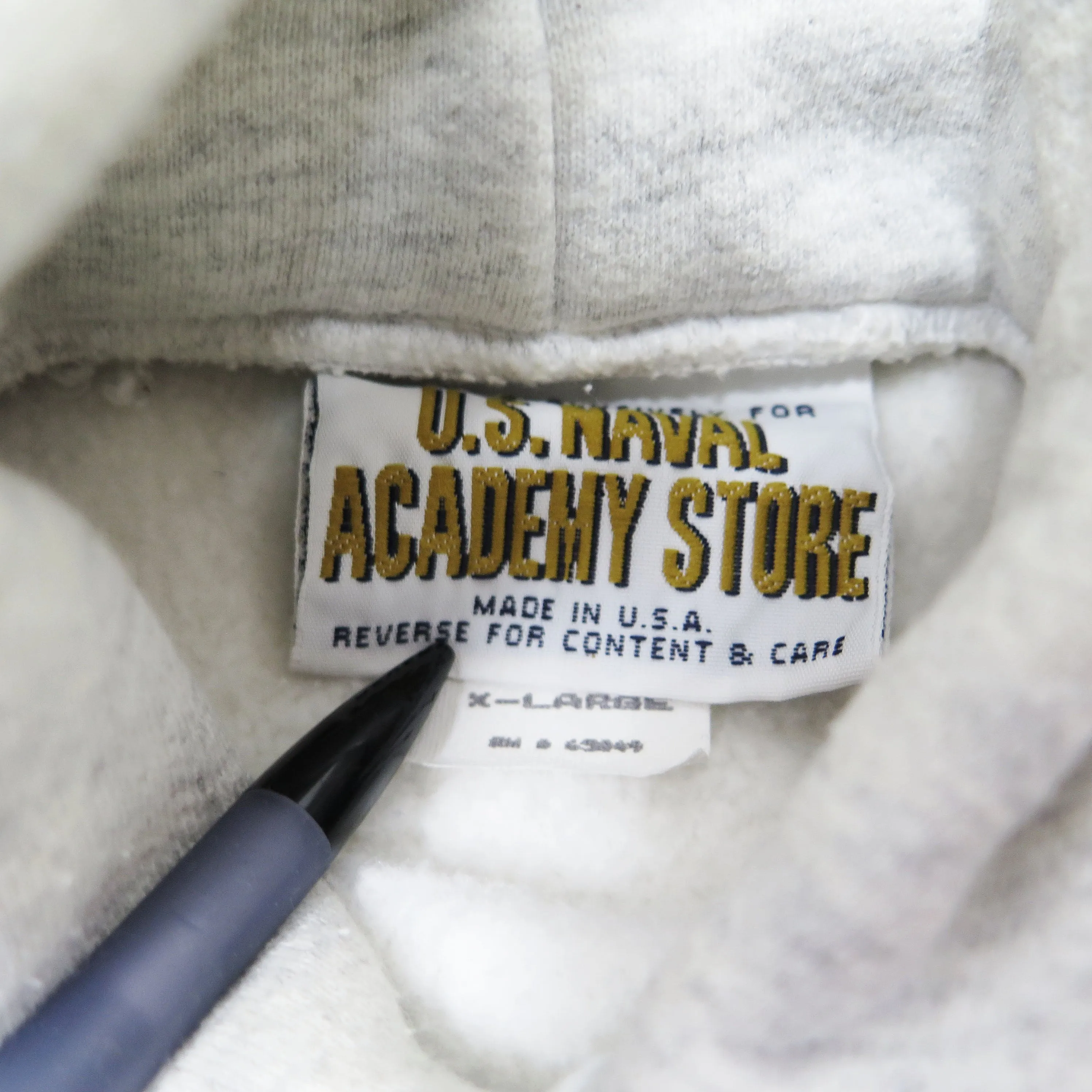 USN US NAVY SWEATSHIRT HOODIE NAVAL ACADEMY CREST 1980'S SIZE XL