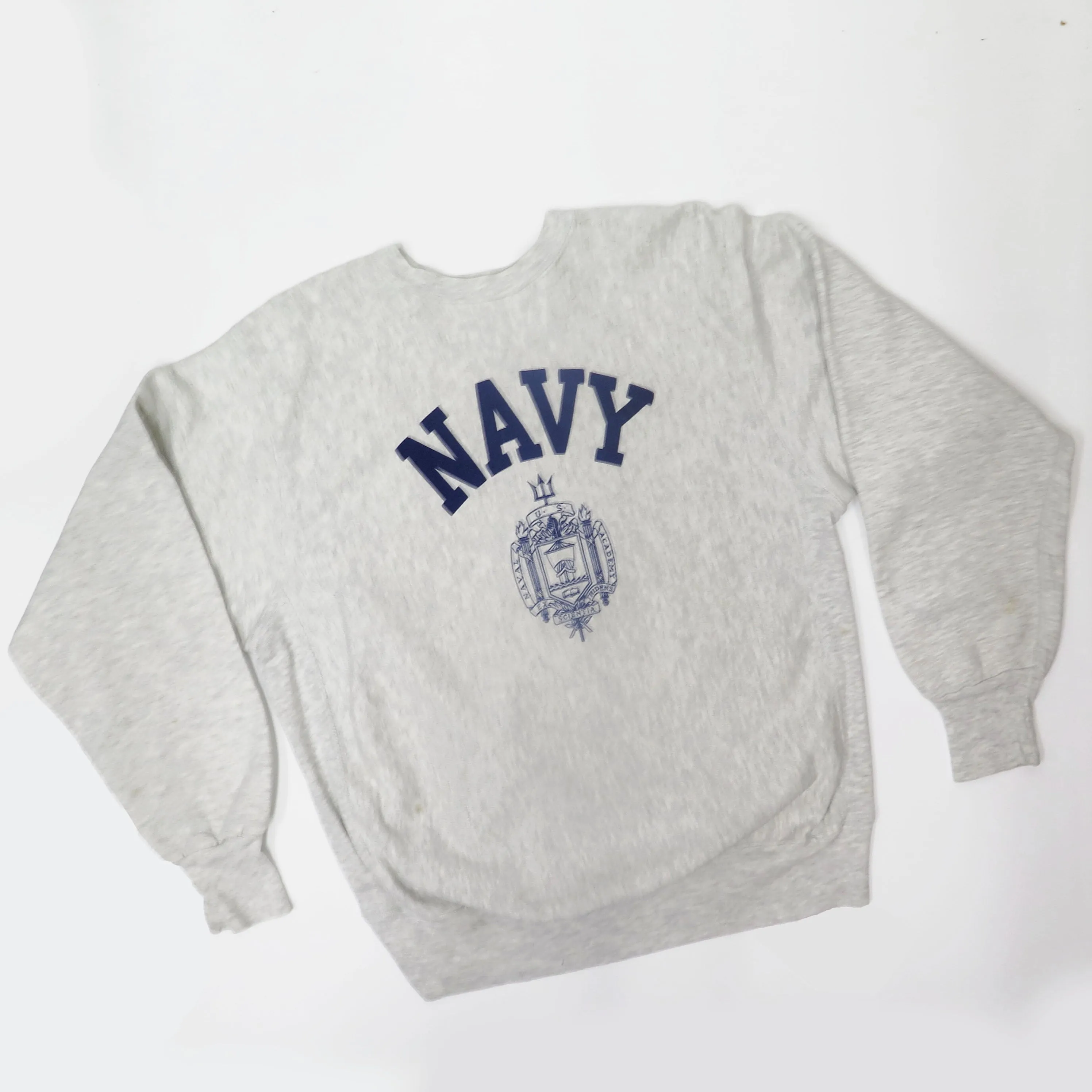 USN US NAVY SWEATSHIRT NAVAL ACADEMY CREST CREWNECK 1980'S SIZE LARGE