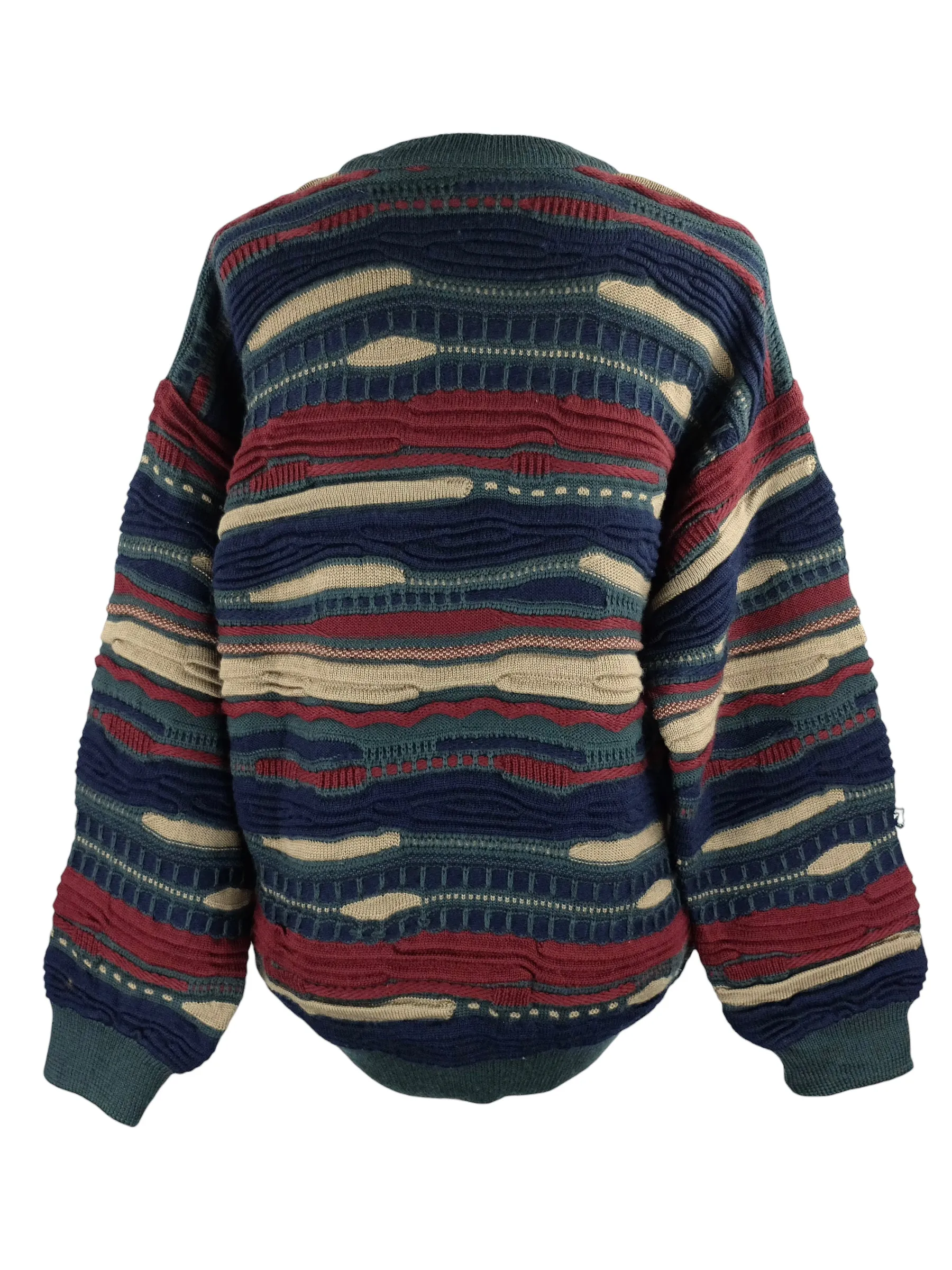 Vintage 90s Bohemian Coogi Style 3D Abstract Patchwork Style Textured Coogi Pullover Sweater Jumper