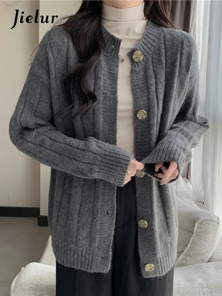 Vintage Knitwear Women's Sweaters Autumn Winter Japanese Style Loose Long Sleeve Thickened Gray Cardigan Sweater Coat