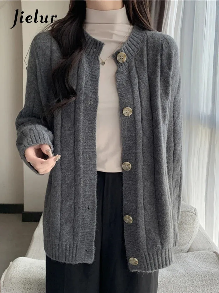 Vintage Knitwear Women's Sweaters Autumn Winter Japanese Style Loose Long Sleeve Thickened Gray Cardigan Sweater Coat